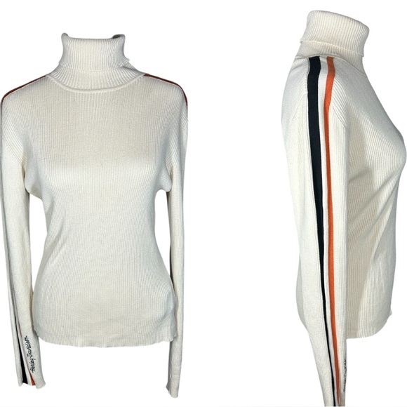 Womens Harley-Davidson Cream Turtleneck Ribbed Fitted Sweater Size M Bikercore - Picture 2 of 10